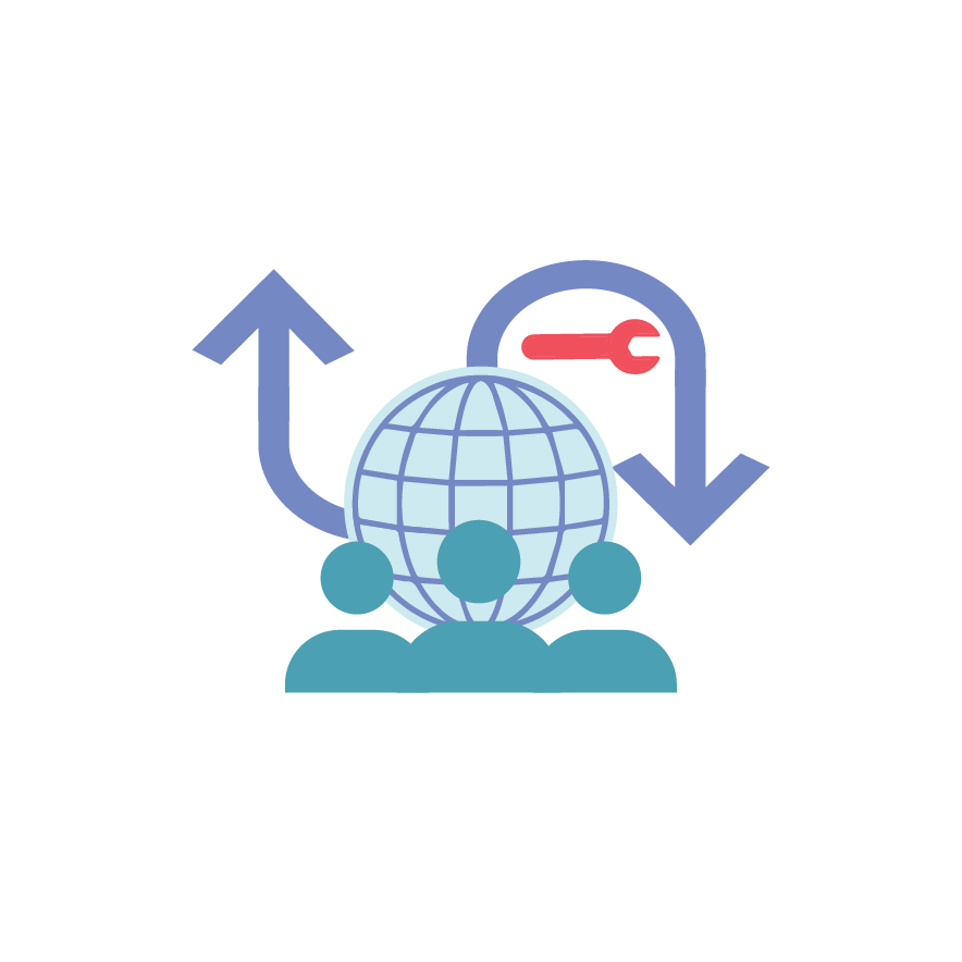Icon depicting change management in a global team