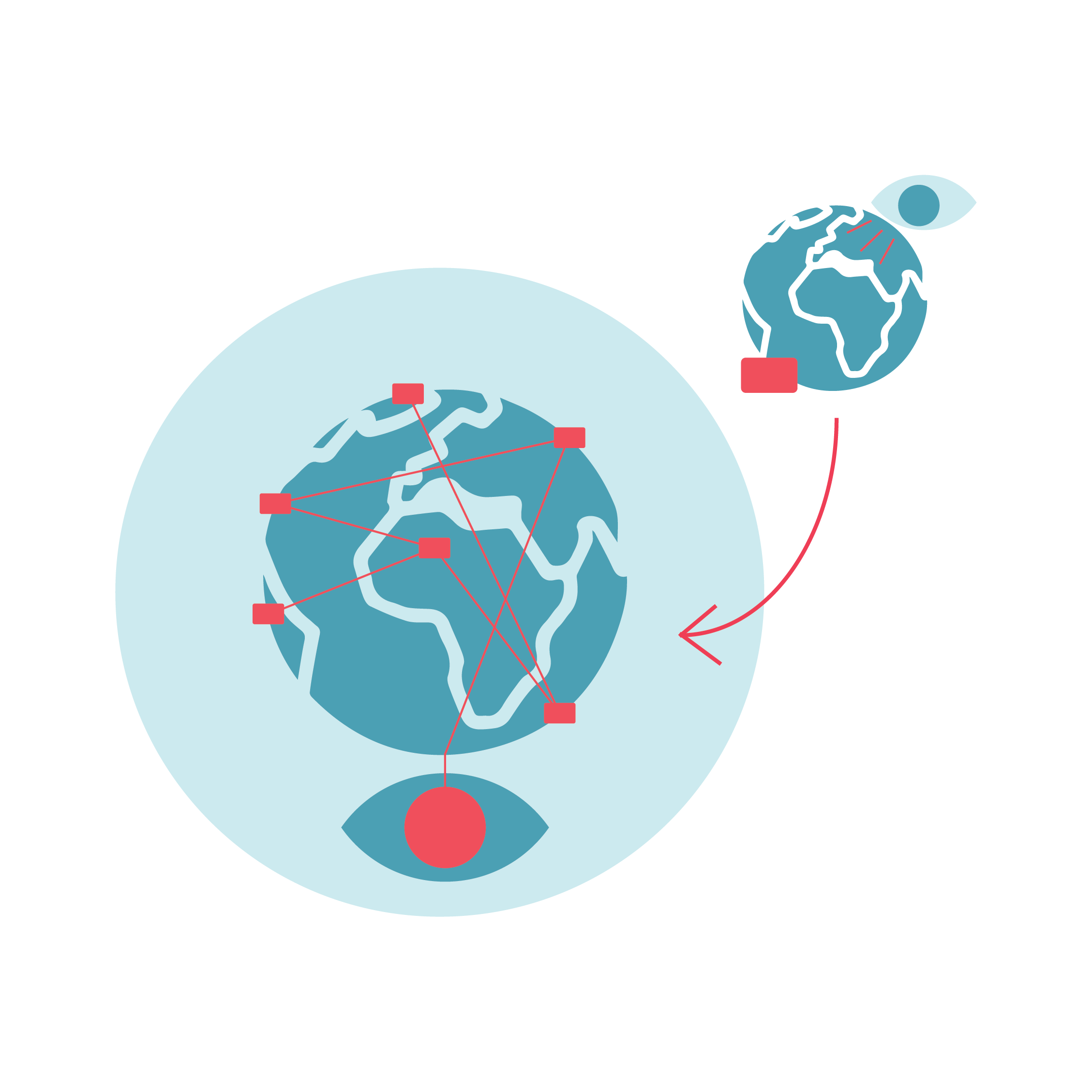 Infographic icon depicting transparency across global teams